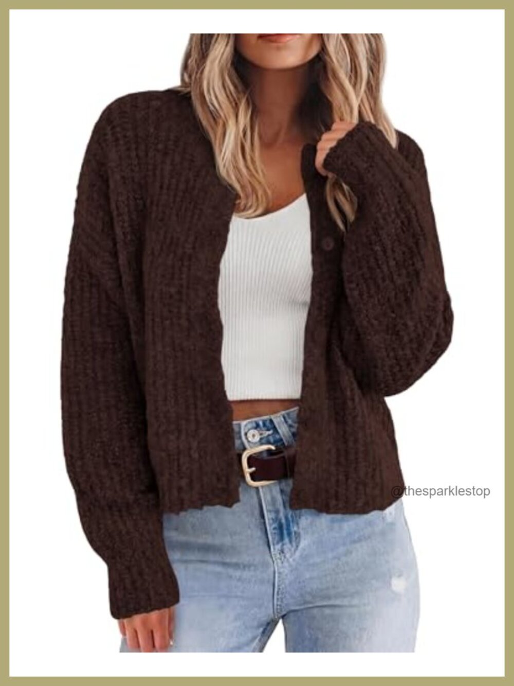 Women's Cropped Chunky Knit Cardigan Button Down Long Sleeve Sweater